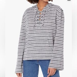 ROXY Women’s Cabo Trip Lace Up Navy Stripe Hoodie Small